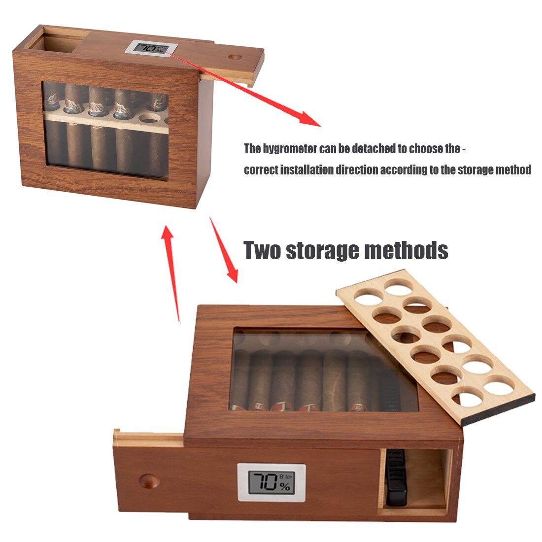 Cigar Humidor Hygrometer Humidifier Box Cedar