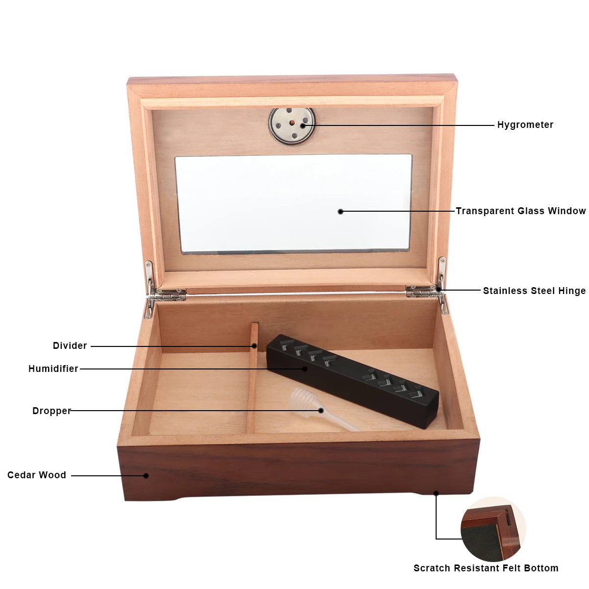 Wood Cigar Humidor Hygrometer Humidifier
