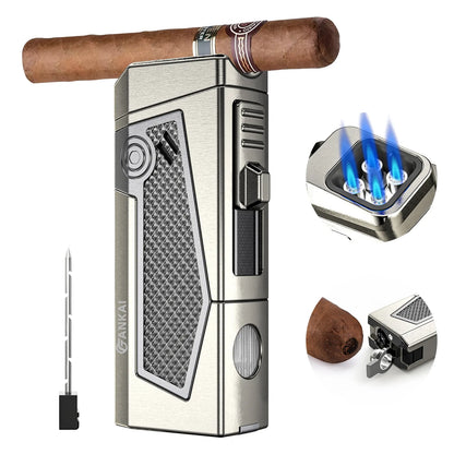 Cigar Lighter 4 Torch Jet Flame,Cigar Punch & Holder & Draw