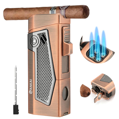Cigar Lighter 4 Torch Jet Flame,Cigar Punch & Holder & Draw