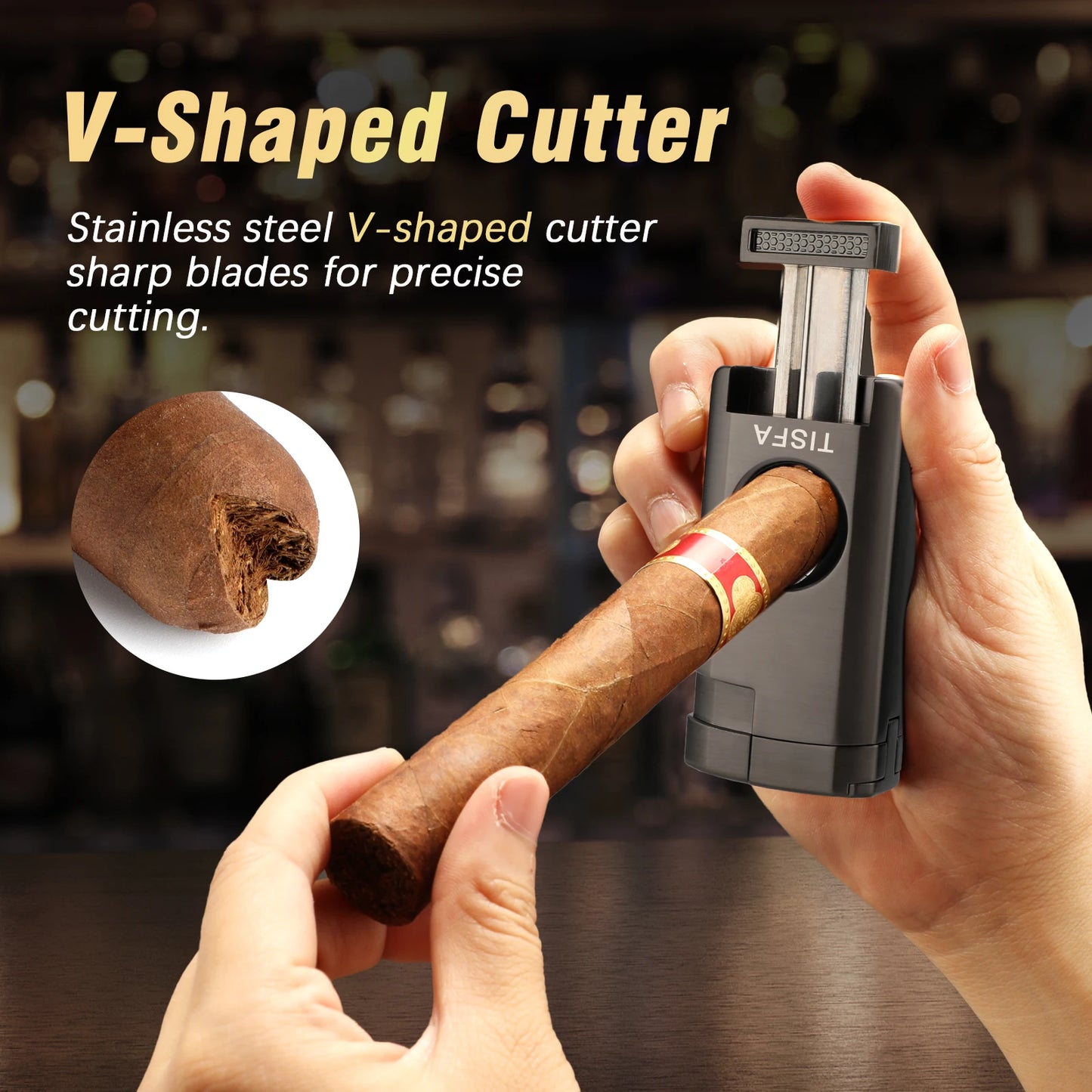Cigar Humidor, Cedar with Cigar Lighter, V Cut Cigar