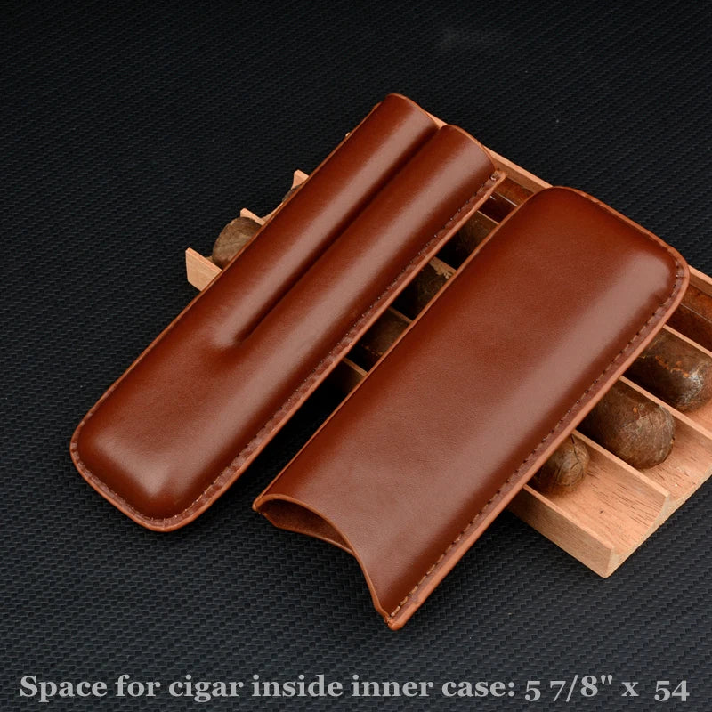 Leather Cigar Case 2 Tube Cigar Mini Humidor