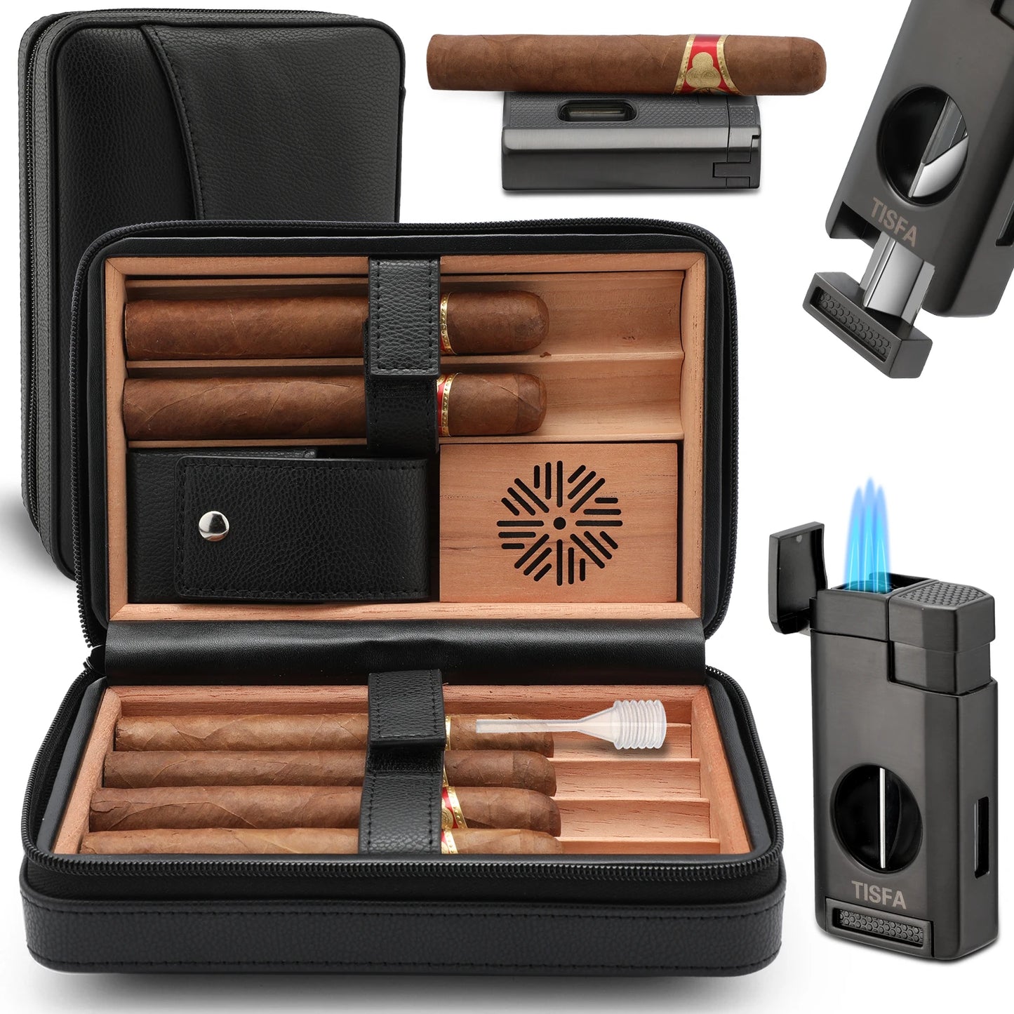 Cigar Humidor, Cedar with Cigar Lighter, V Cut Cigar